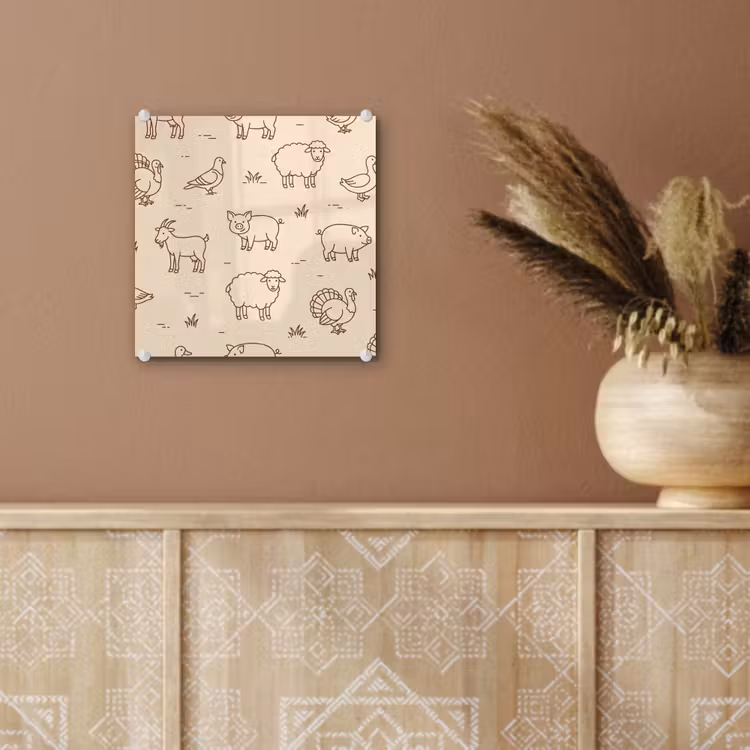 Glas schilderij - Dieren - Patroon - Boerderij - Minimalistisch - Beige — 6