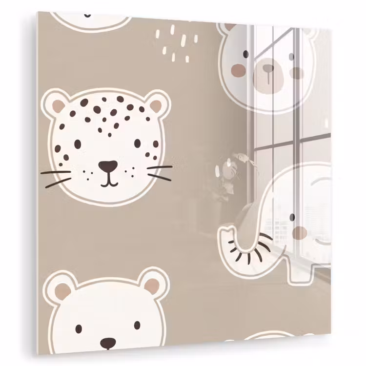 Glas schilderij - Dieren - Patroon - Illustratie - Modern - Beige — 1