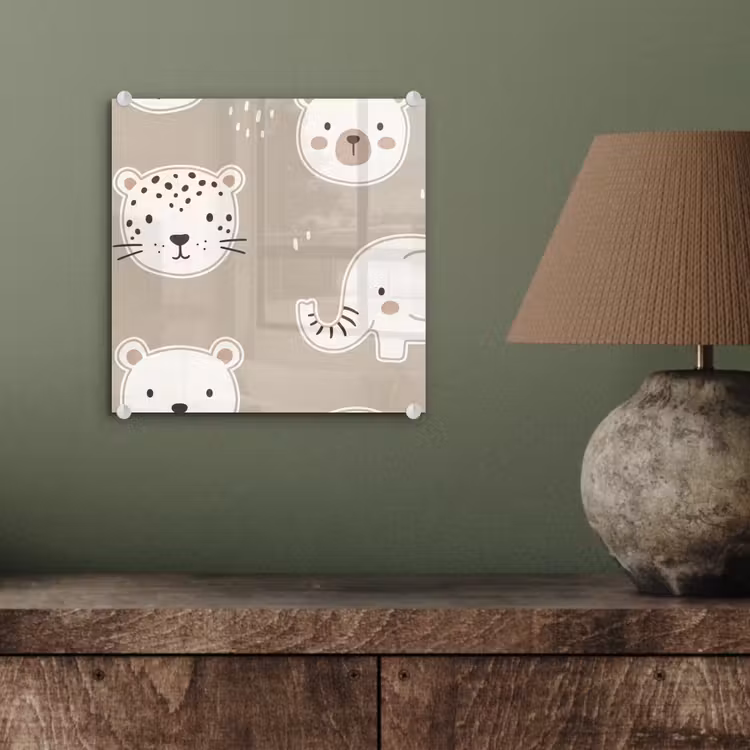 Glas schilderij - Dieren - Patroon - Illustratie - Modern - Beige — 4