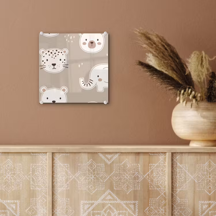 Glas schilderij - Dieren - Patroon - Illustratie - Modern - Beige — 6