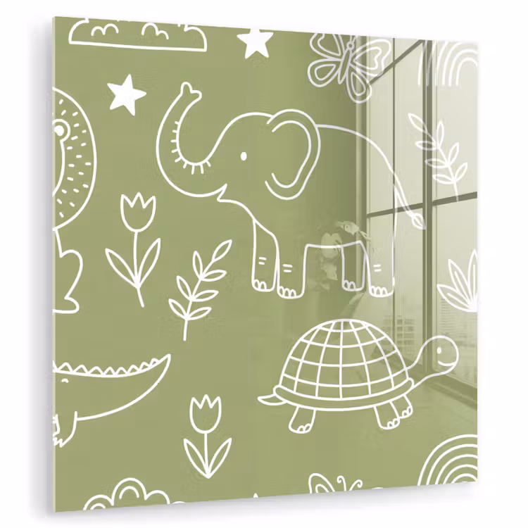 Glas schilderij - Dieren - Patroon - Illustratie - Natuur - Groen — 1