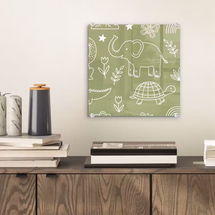 Glas schilderij - Dieren - Patroon - Illustratie - Natuur - Groen — 2