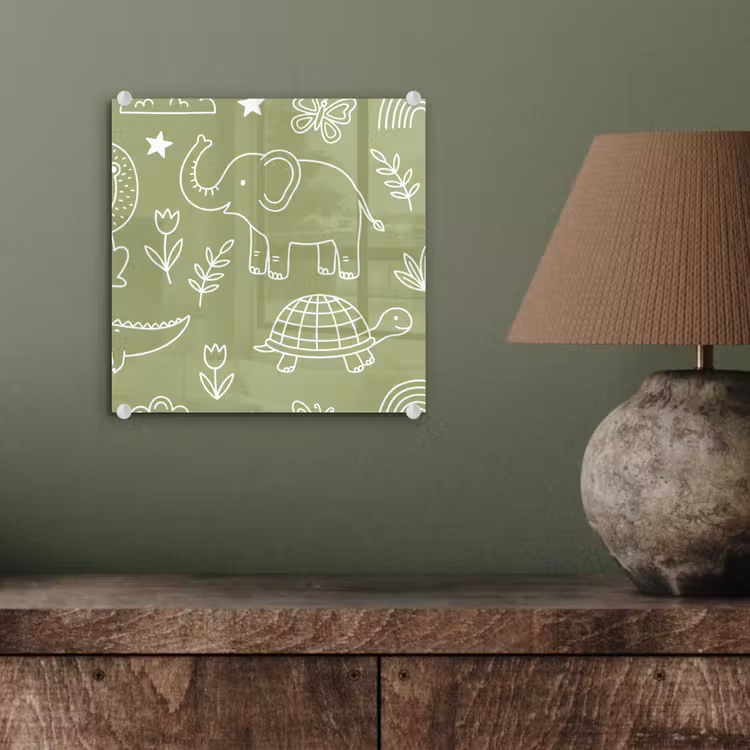 Glas schilderij - Dieren - Patroon - Illustratie - Natuur - Groen — 4