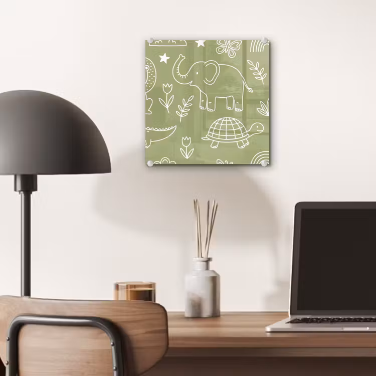 Glas schilderij - Dieren - Patroon - Illustratie - Natuur - Groen — 7