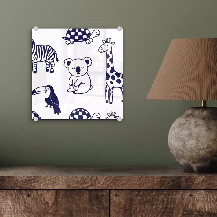 Glas schilderij - Dieren - Patroon - Kinderkamer - Grafisch - Wit-Blauw — 4
