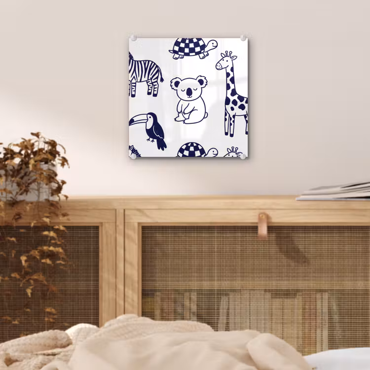 Glas schilderij - Dieren - Patroon - Kinderkamer - Grafisch - Wit-Blauw — 5
