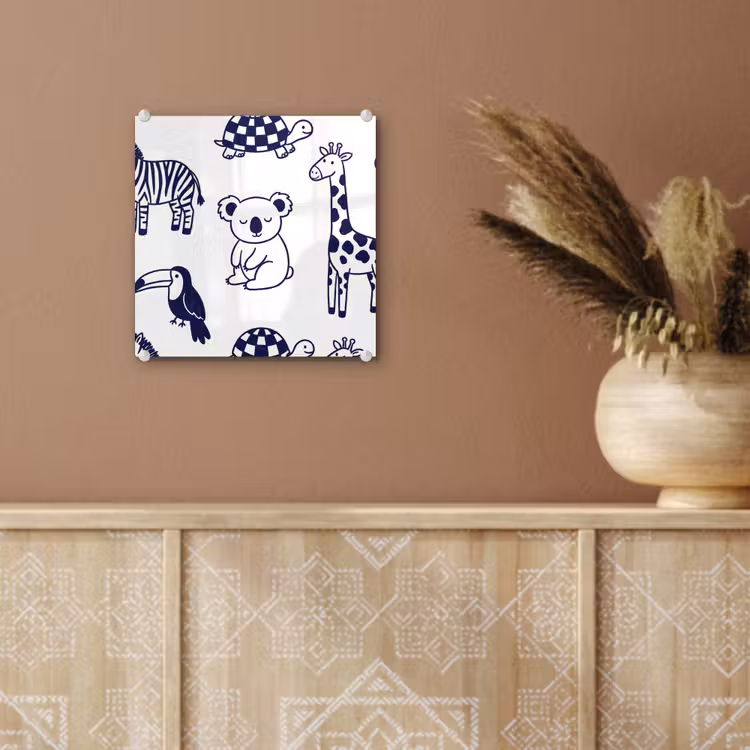 Glas schilderij - Dieren - Patroon - Kinderkamer - Grafisch - Wit-Blauw — 6