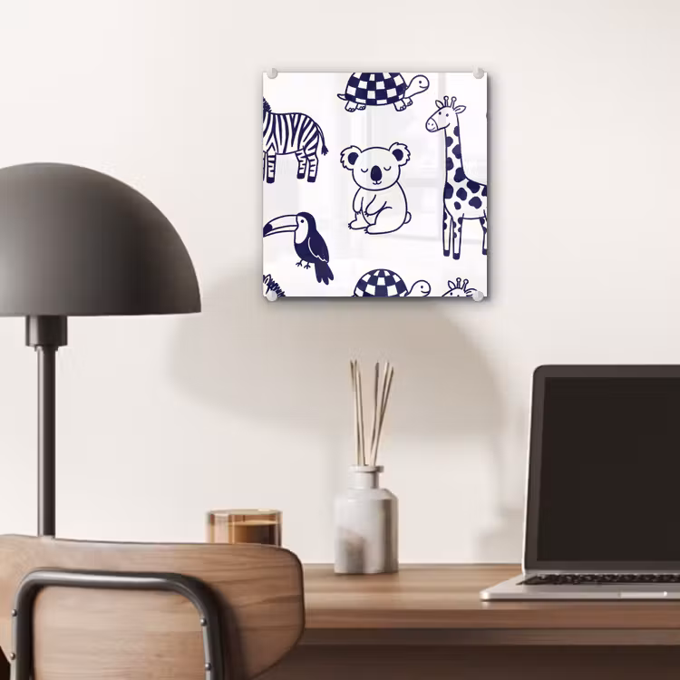 Glas schilderij - Dieren - Patroon - Kinderkamer - Grafisch - Wit-Blauw — 7