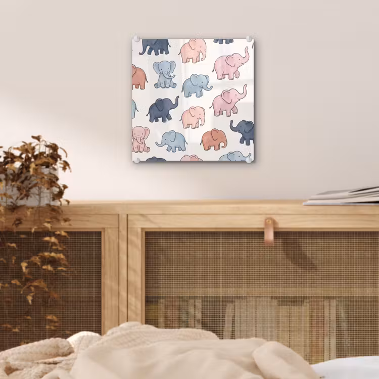 Glas schilderij - Dieren - Patroon - Kinderkamer - Pastel - Speels — 5
