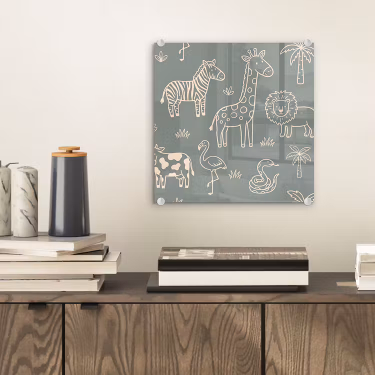 Glas schilderij - Dieren - Safari - Patroon - Illustratie - Groen — 2