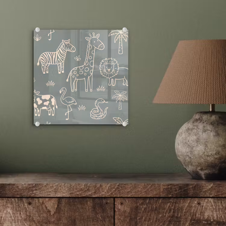 Glas schilderij - Dieren - Safari - Patroon - Illustratie - Groen — 4