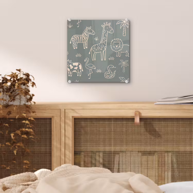 Glas schilderij - Dieren - Safari - Patroon - Illustratie - Groen — 5