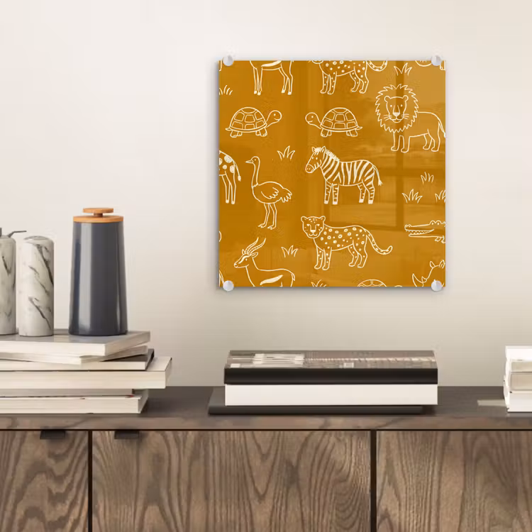 Glas schilderij - Dieren - Safari - Patroon - Kinderlijk - Oker — 2
