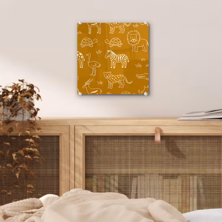 Glas schilderij - Dieren - Safari - Patroon - Kinderlijk - Oker — 5