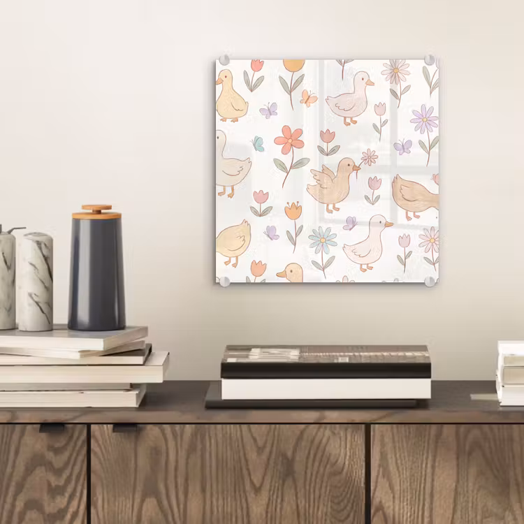 Glas schilderij - Vogel - Bloemen - Patroon - Pastel - Dieren — 2