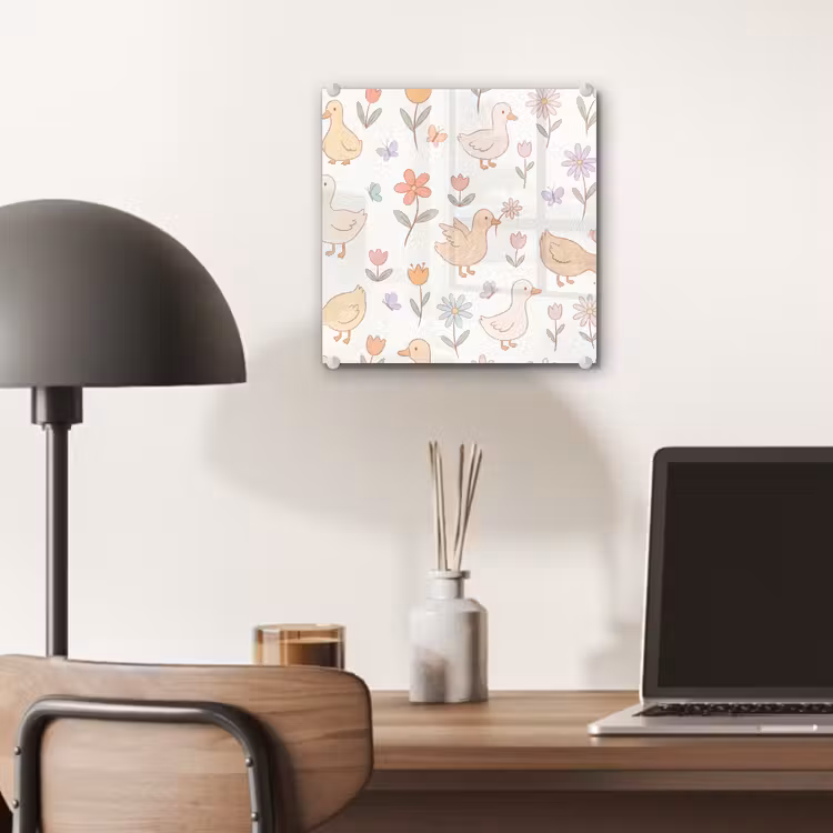 Glas schilderij - Vogel - Bloemen - Patroon - Pastel - Dieren — 7