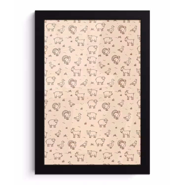 Poster met lijst - Dieren - Patroon - Boerderij - Minimalistisch - Beige — 1