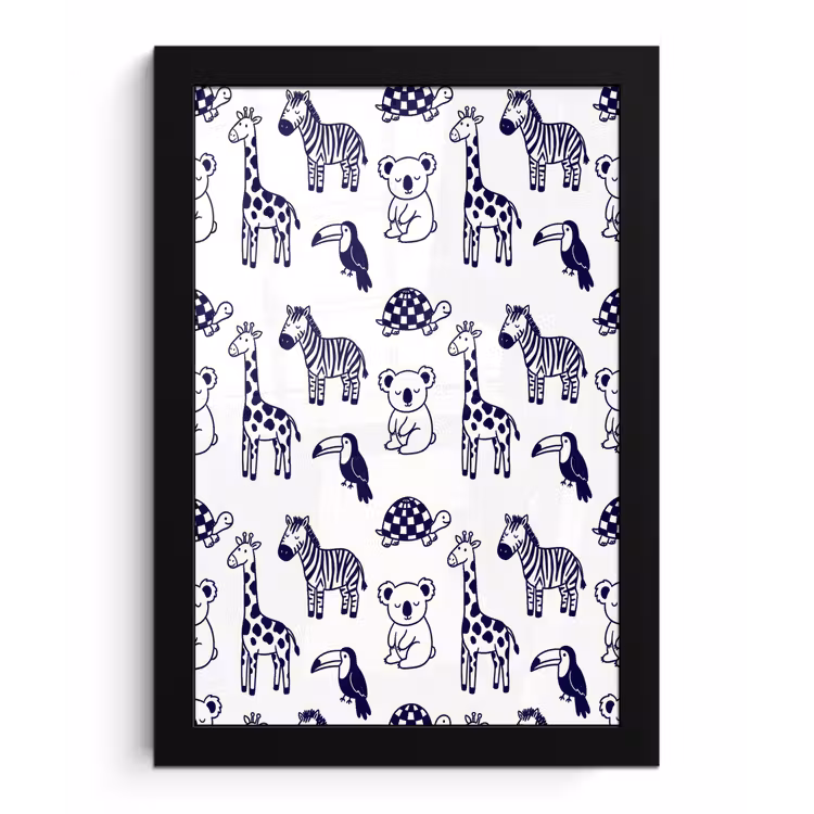 Poster met lijst - Dieren - Patroon - Kinderkamer - Grafisch - Wit-Blauw — 1