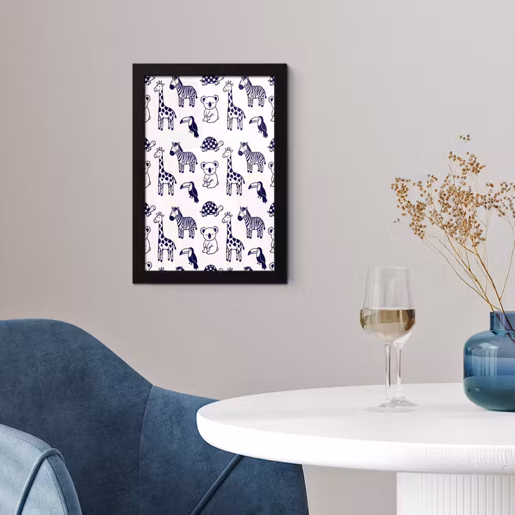Poster met lijst - Dieren - Patroon - Kinderkamer - Grafisch - Wit-Blauw — 4