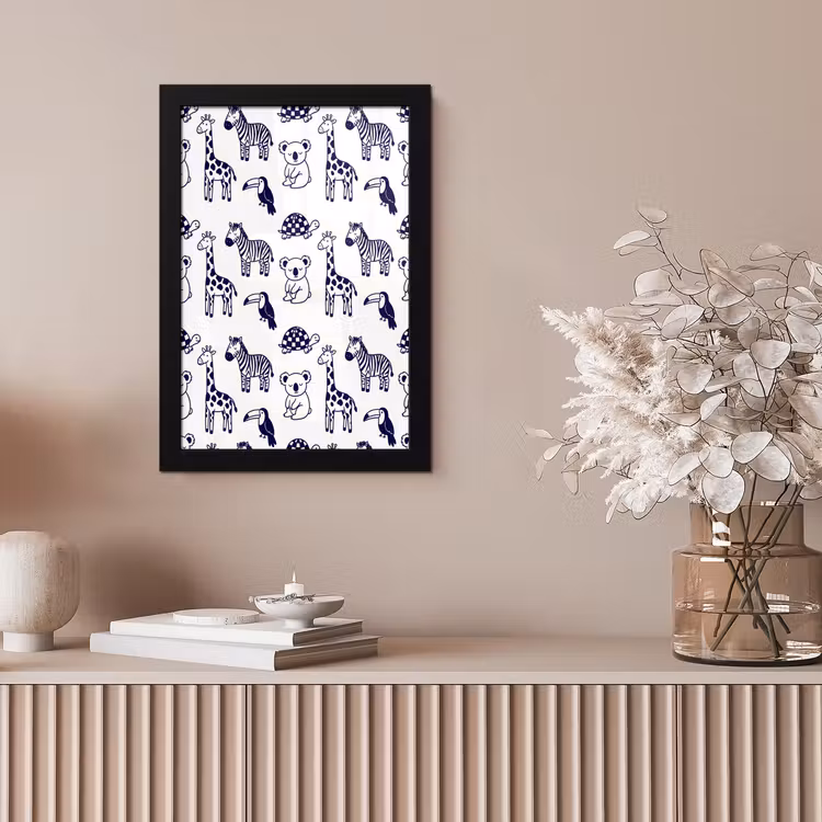 Poster met lijst - Dieren - Patroon - Kinderkamer - Grafisch - Wit-Blauw — 5