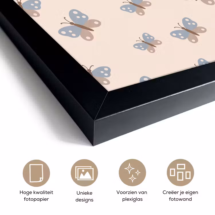 Poster met lijst - Insect - Vlinderpatroon - Abstract - Blauw - Beige — 6