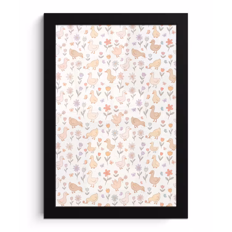 Poster met lijst - Vogel - Bloemen - Patroon - Pastel - Dieren — 1