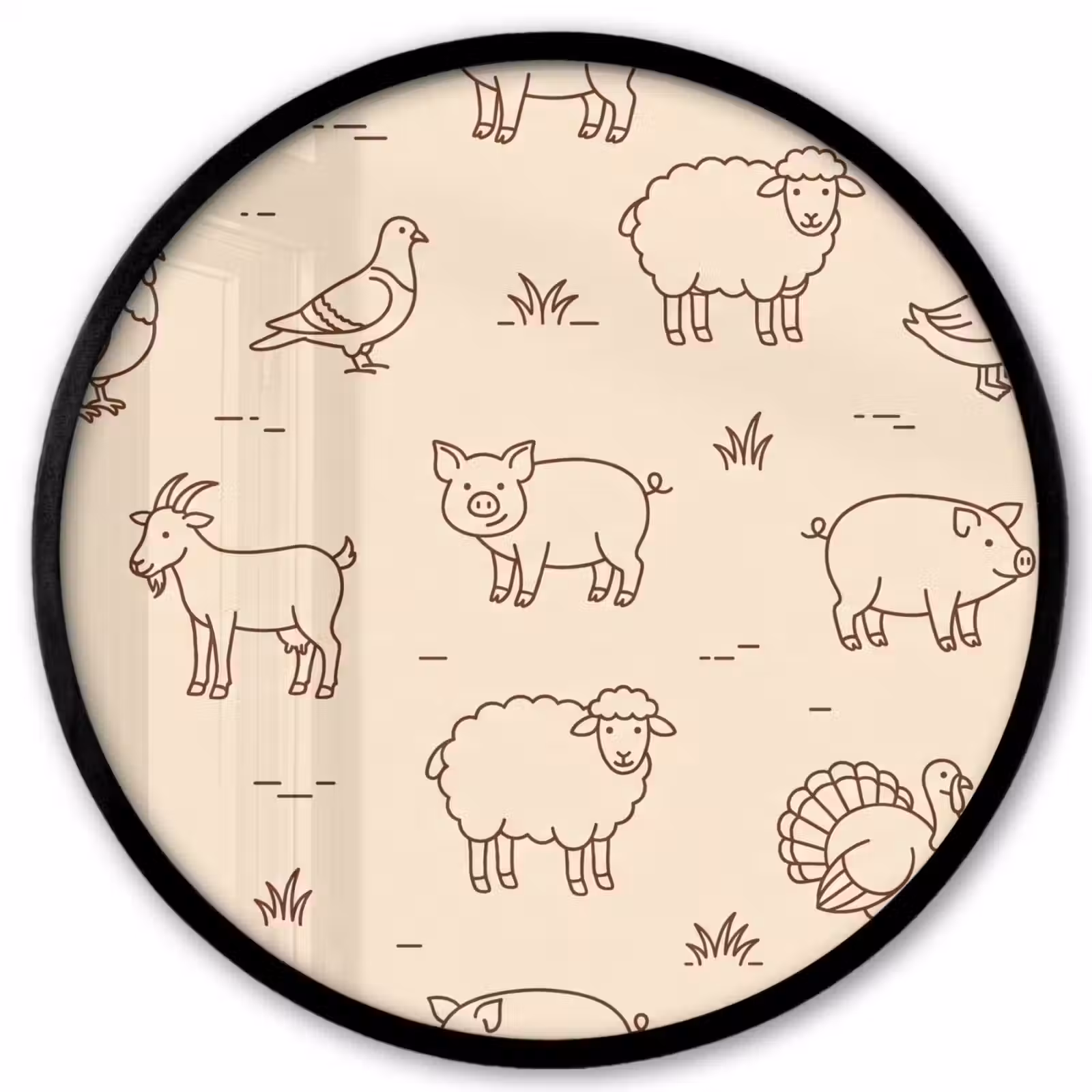 Ronde fotolijst - Dieren - Patroon - Boerderij - Minimalistisch - Beige — 1