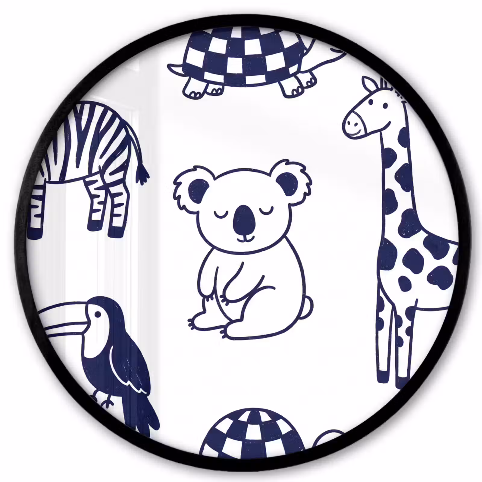 Ronde fotolijst - Dieren - Patroon - Kinderkamer - Grafisch - Wit-Blauw — 1