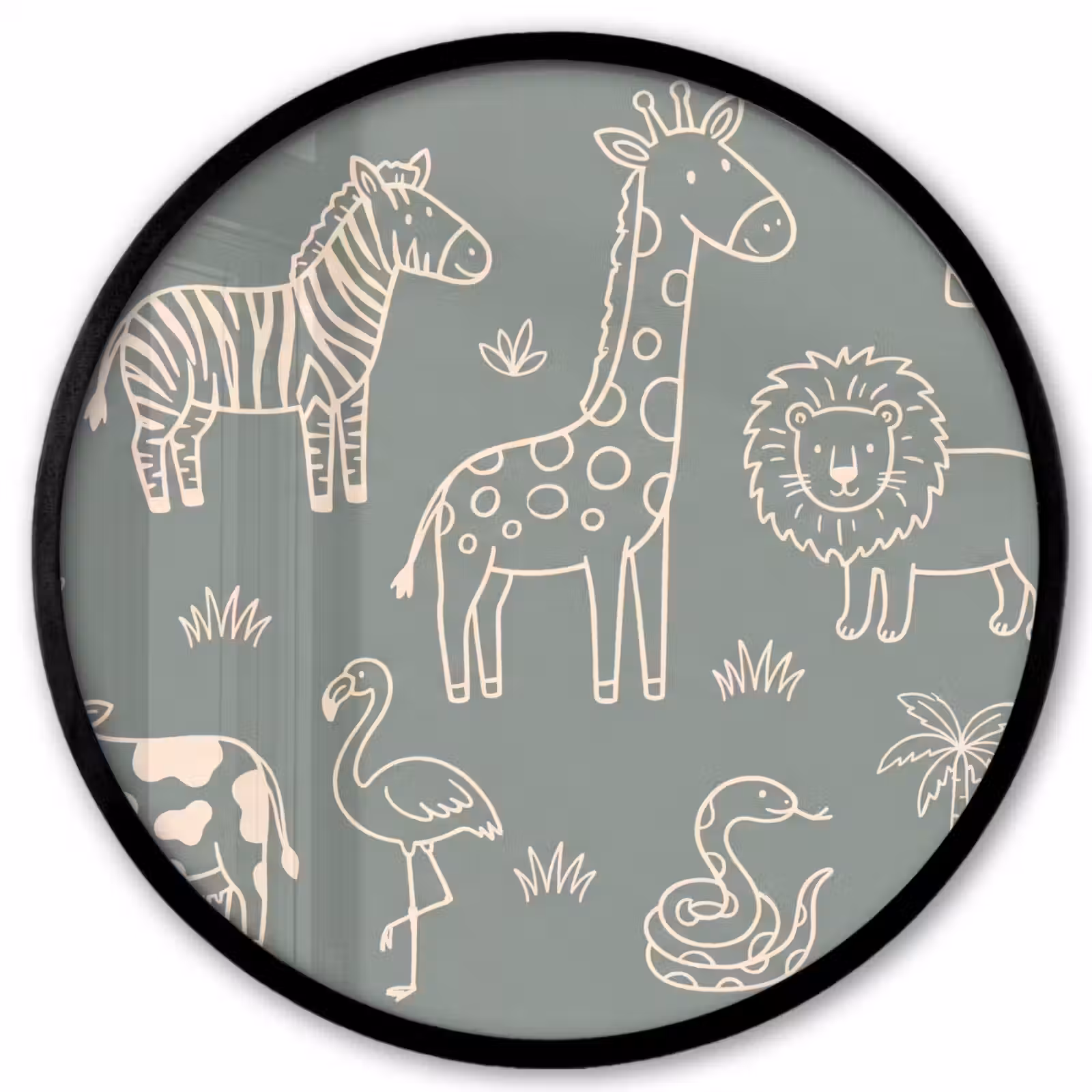 Ronde fotolijst - Dieren - Safari - Patroon - Illustratie - Groen — 1