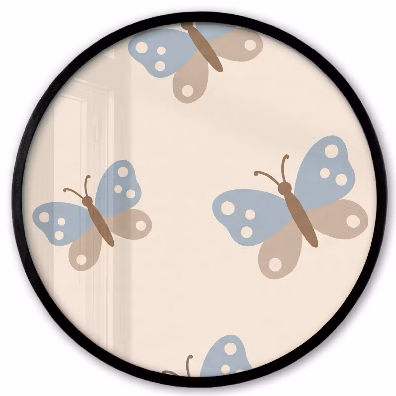Ronde fotolijst - Insect - Vlinderpatroon - Abstract - Blauw - Beige — 1