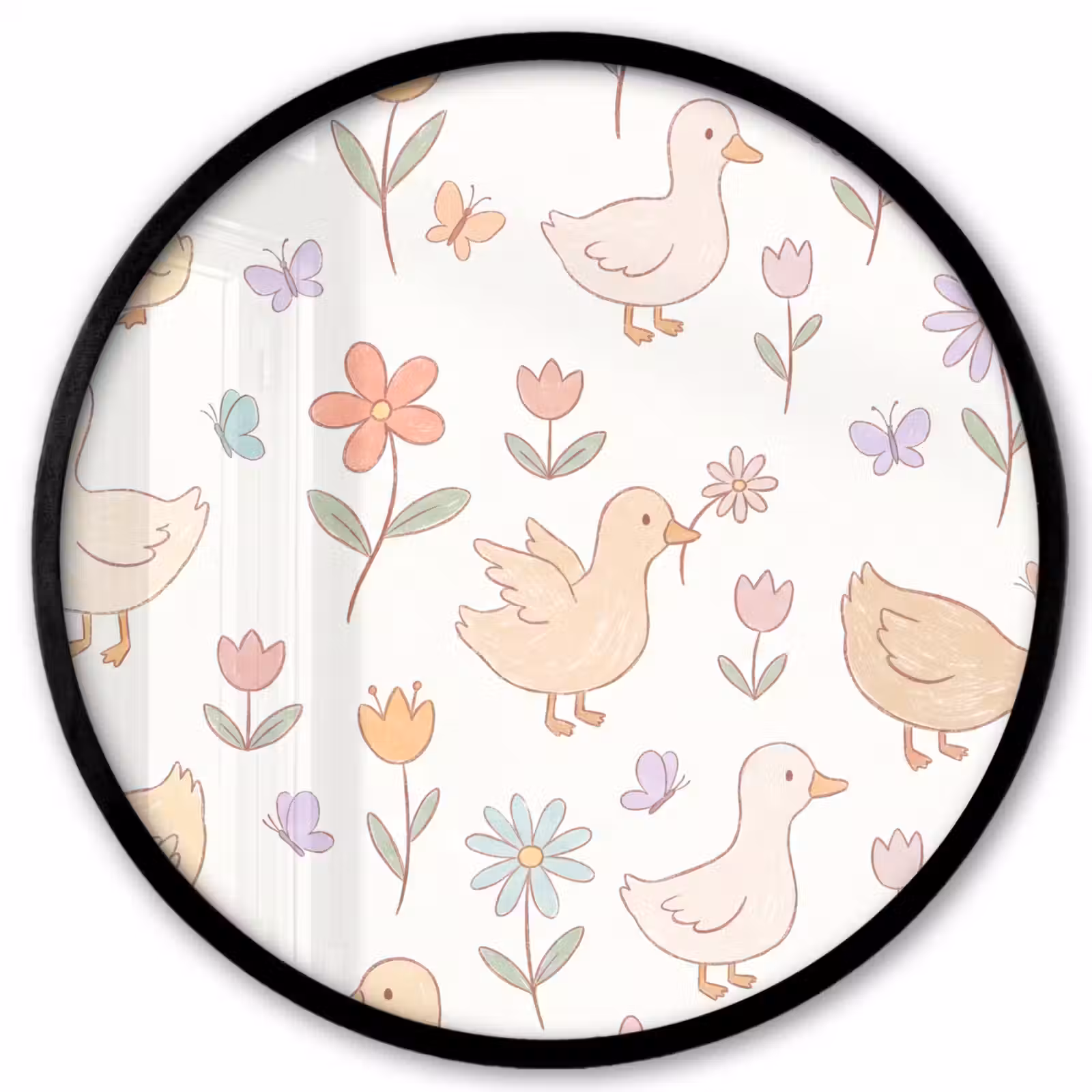Ronde fotolijst - Vogel - Bloemen - Patroon - Pastel - Dieren — 1