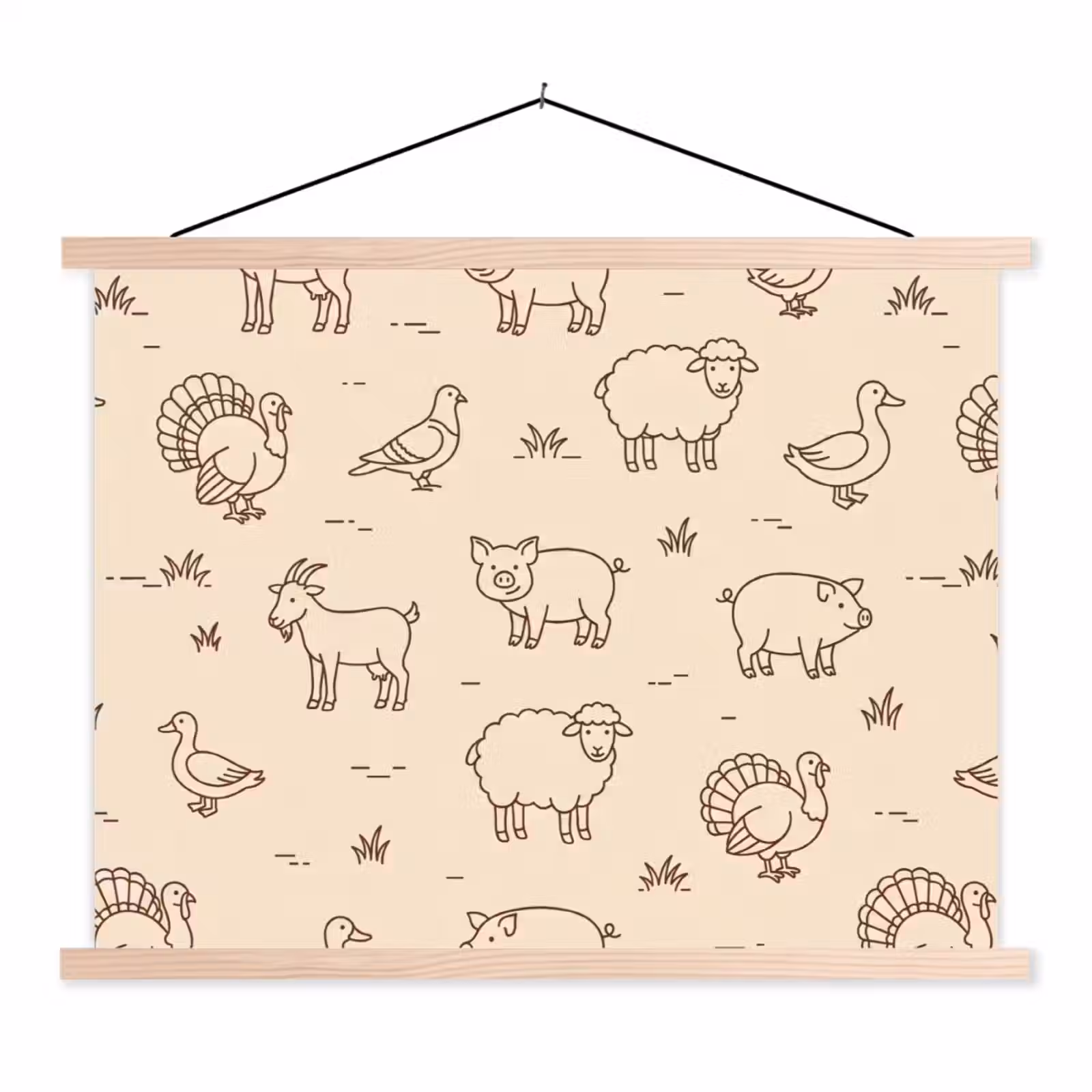 Schoolplaat - Dieren - Patroon - Boerderij - Minimalistisch - Beige — 1