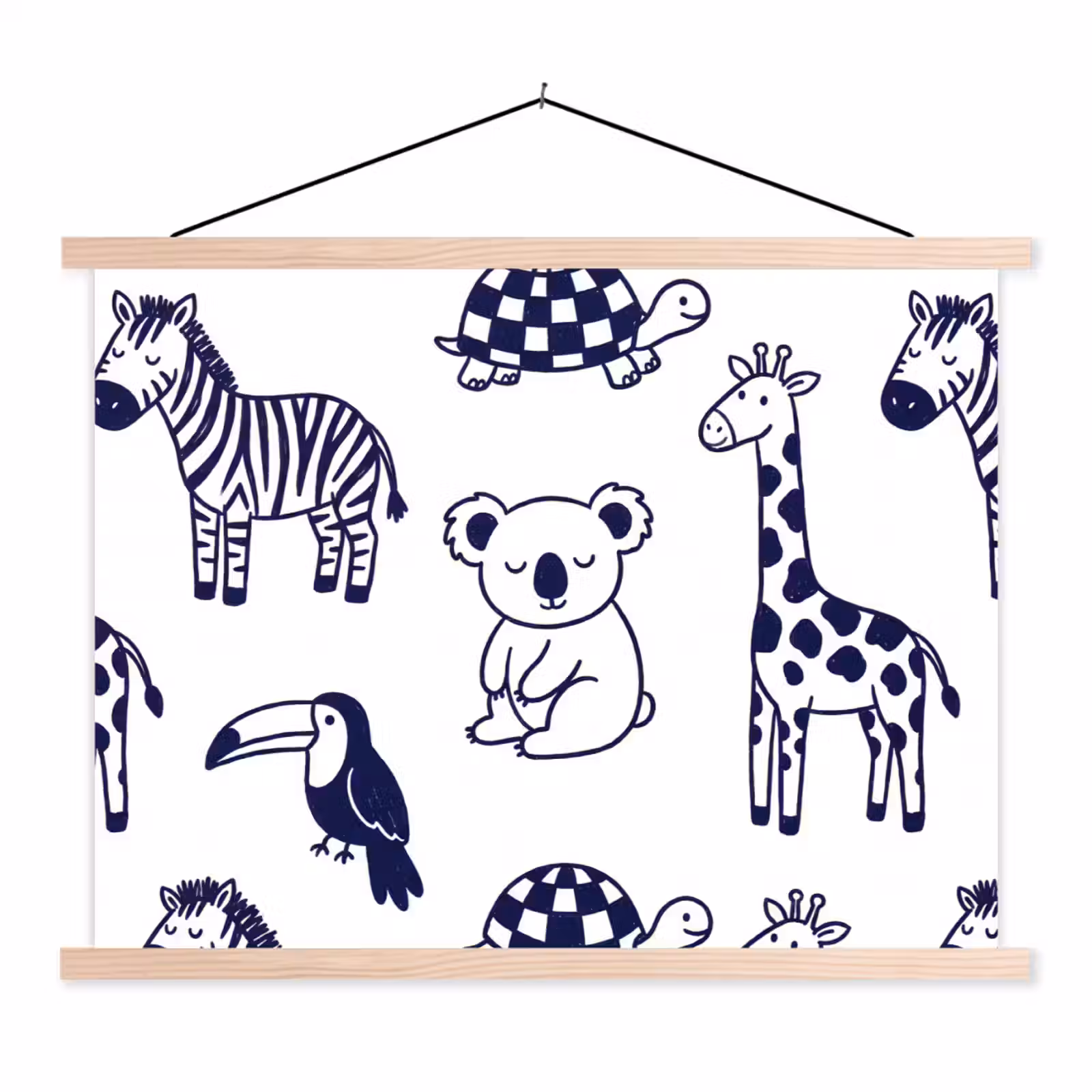 Schoolplaat - Dieren - Patroon - Kinderkamer - Grafisch - Wit-Blauw — 1