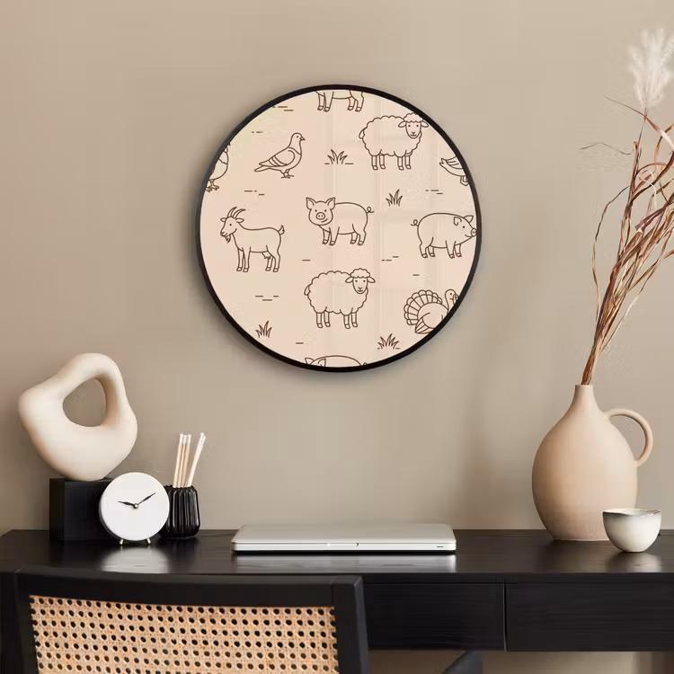 Ronde fotolijst - Dieren - Patroon - Boerderij - Minimalistisch - Beige — 3