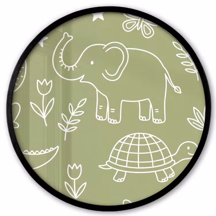 Ronde fotolijst - Dieren - Patroon - Illustratie - Natuur - Groen — 1