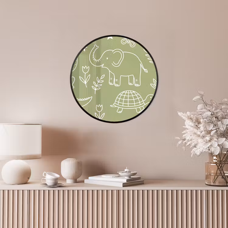 Ronde fotolijst - Dieren - Patroon - Illustratie - Natuur - Groen — 5