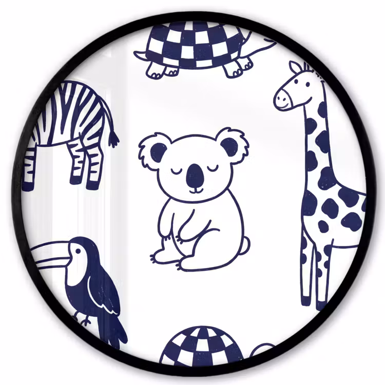 Ronde fotolijst - Dieren - Patroon - Kinderkamer - Grafisch - Wit-Blauw — 1