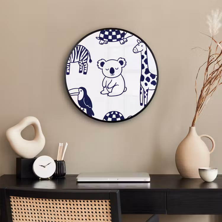 Ronde fotolijst - Dieren - Patroon - Kinderkamer - Grafisch - Wit-Blauw — 3