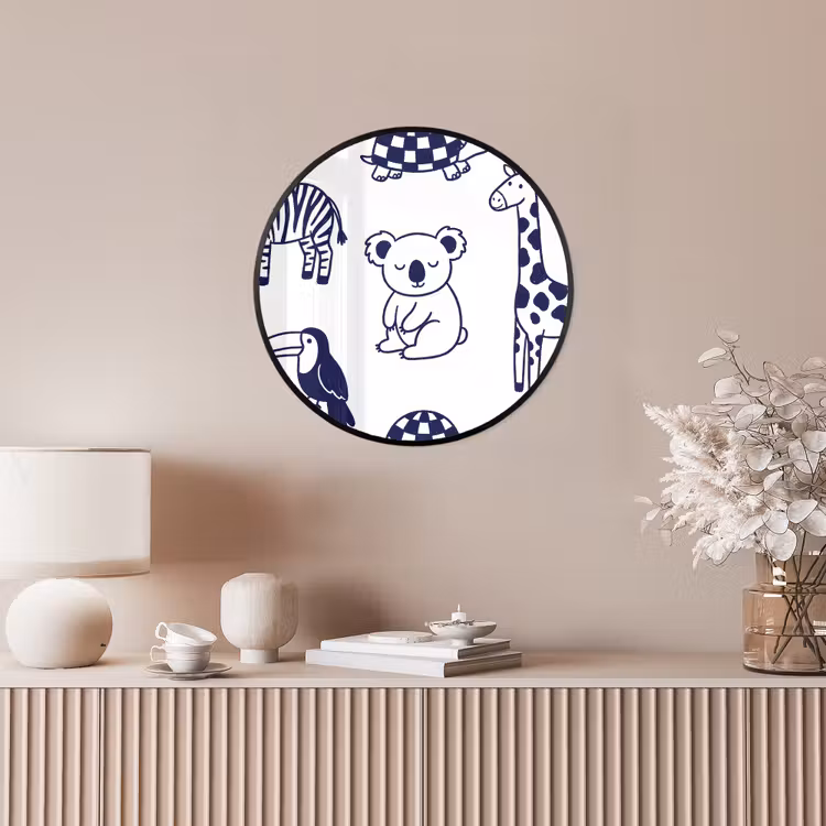 Ronde fotolijst - Dieren - Patroon - Kinderkamer - Grafisch - Wit-Blauw — 5