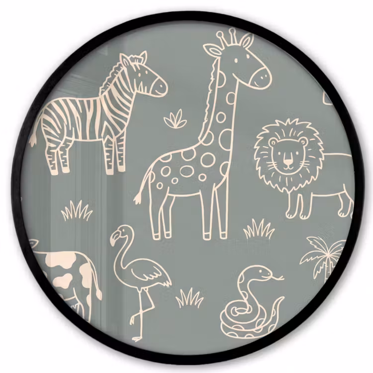 Ronde fotolijst - Dieren - Safari - Patroon - Illustratie - Groen — 1