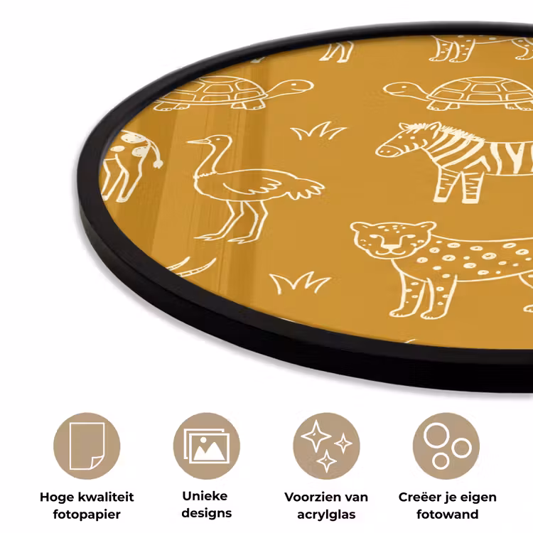 Ronde fotolijst - Dieren - Safari - Patroon - Kinderlijk - Oker — 2