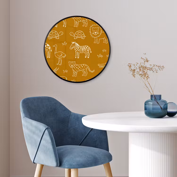 Ronde fotolijst - Dieren - Safari - Patroon - Kinderlijk - Oker — 4