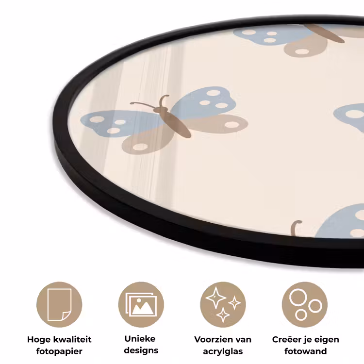 Ronde fotolijst - Insect - Vlinderpatroon - Abstract - Blauw - Beige — 2