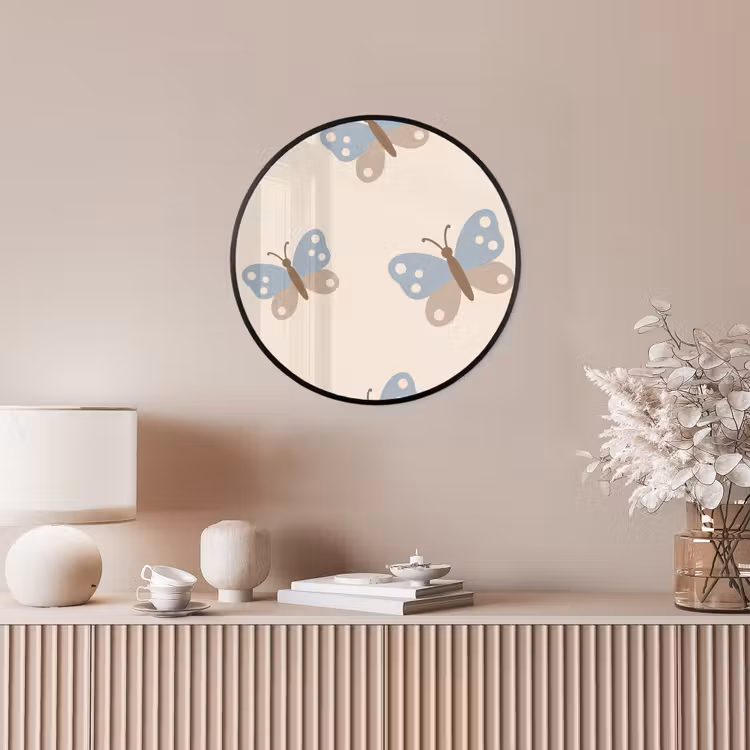 Ronde fotolijst - Insect - Vlinderpatroon - Abstract - Blauw - Beige — 5