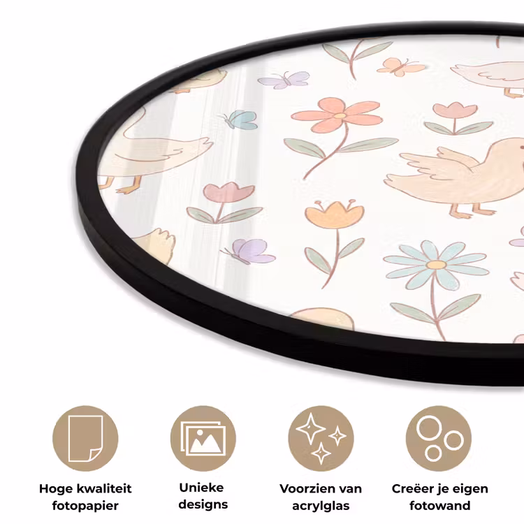 Ronde fotolijst - Vogel - Bloemen - Patroon - Pastel - Dieren — 2
