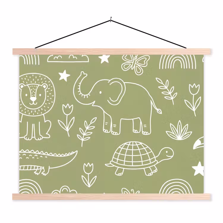 Schoolplaat - Dieren - Patroon - Illustratie - Natuur - Groen — 1