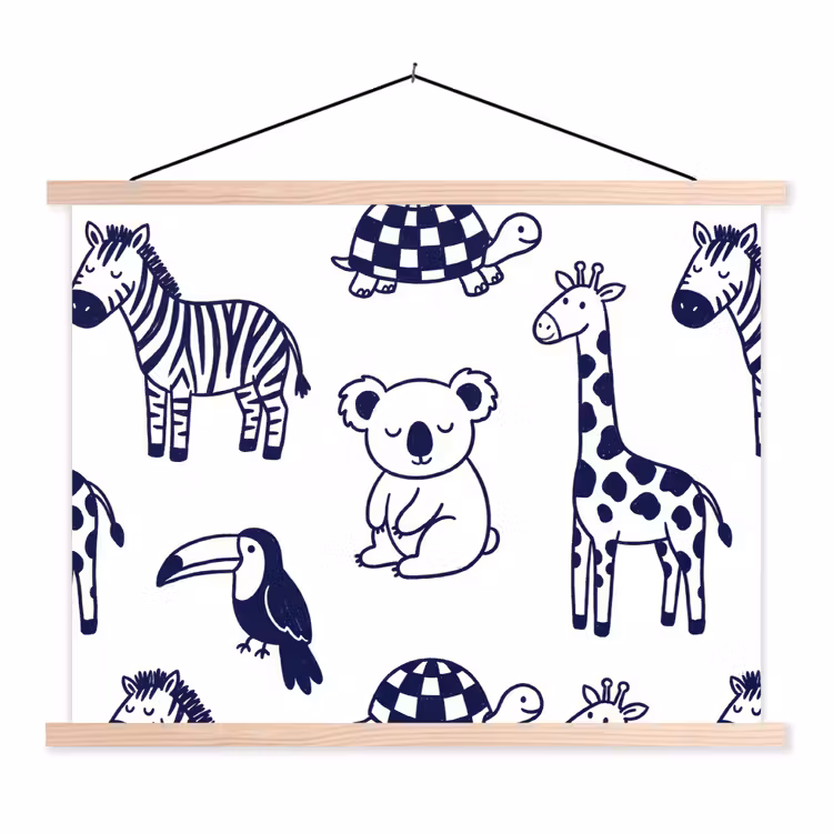 Schoolplaat - Dieren - Patroon - Kinderkamer - Grafisch - Wit-Blauw — 1