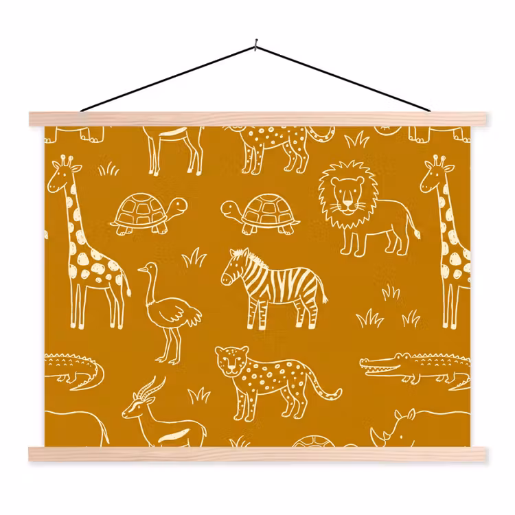 Schoolplaat - Dieren - Safari - Patroon - Kinderlijk - Oker — 1