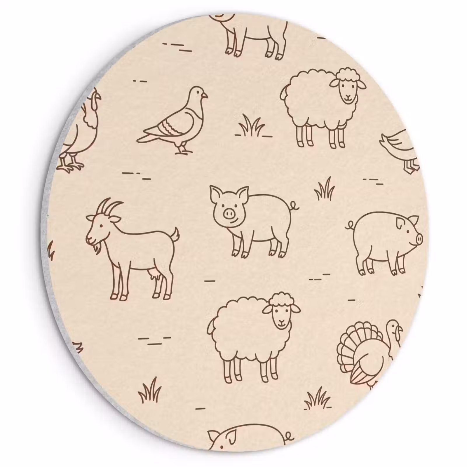 Akoestisch schilderij rond - Dieren - Patroon - Boerderij - Minimalistisch - Beige — 1