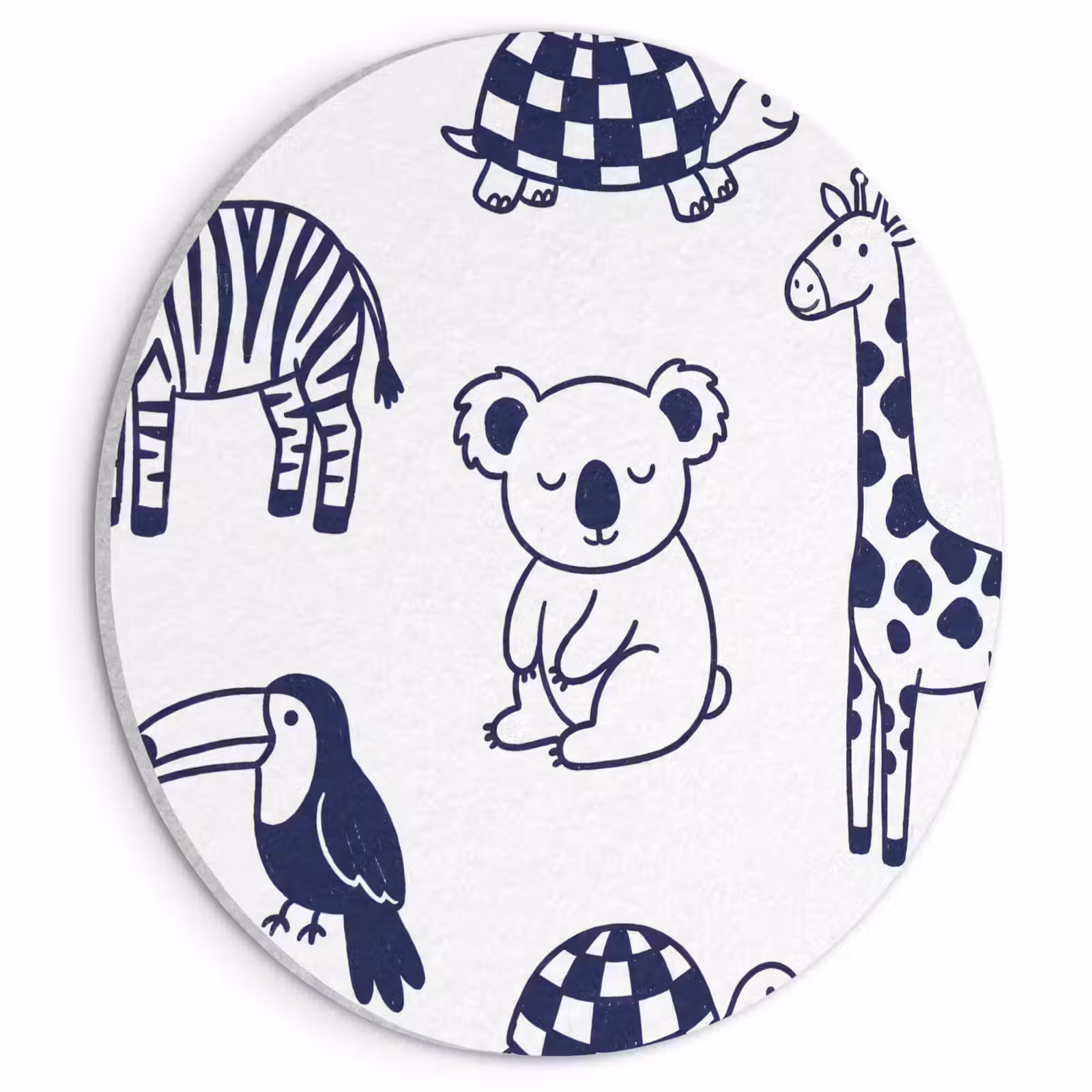 Akoestisch schilderij rond - Dieren - Patroon - Kinderkamer - Grafisch - Wit-Blauw — 1